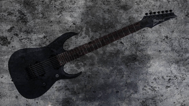 Black guitar gray surface realistic free wallpaper - medium preview image
