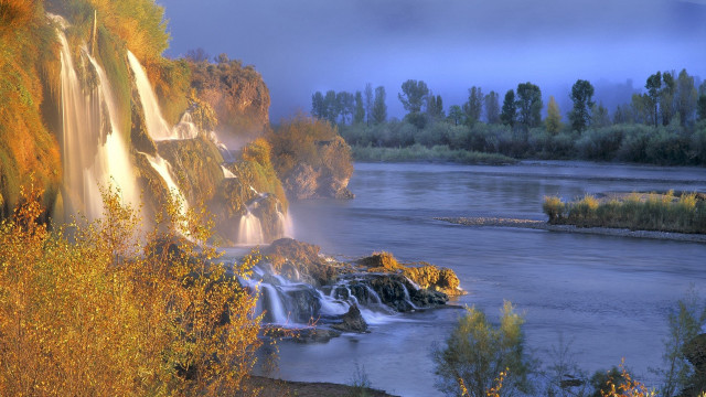 Waterfall river trees blue sky free wallpaper - medium preview image