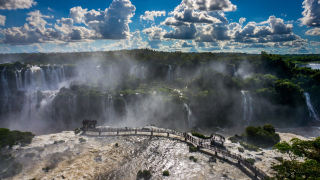 Bridge river waterfall clouds sky free wallpaper - medium preview image