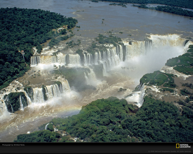 Waterfall rainbow river trees nature free wallpaper - medium preview image