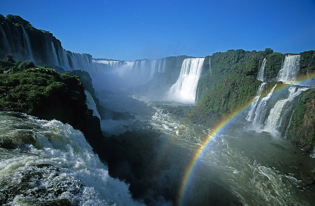 Rainbow waterfall ocean cliff forest free wallpaper - medium preview image