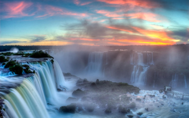 Waterfall sunset cloudy sky nature free wallpaper - medium preview image