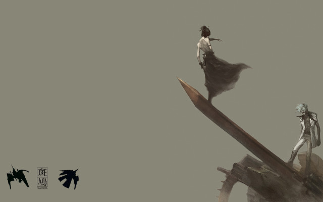 Woman man giant knife standing free wallpaper - medium preview image