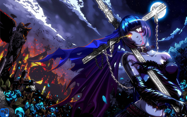 Woman sword demon background clouds free wallpaper - medium preview image
