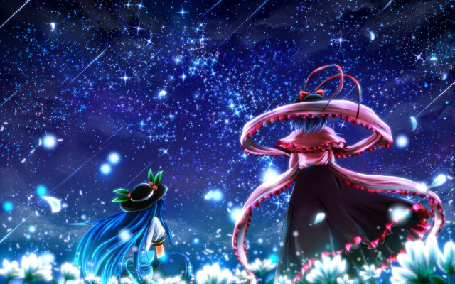 Anime couple snow night sky free wallpaper - medium preview image