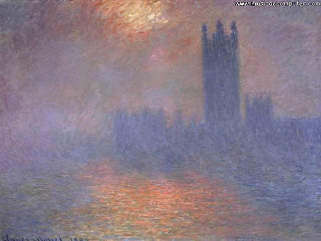Castle fog fullmoon water painting free wallpaper - medium preview image