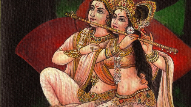 Two women indian garb flute free wallpaper - medium preview image