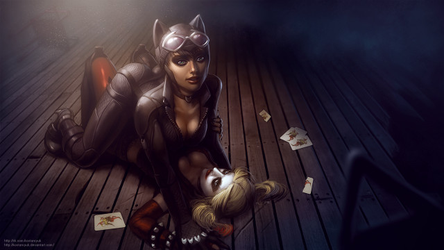 Woman cat suit deck cards free wallpaper - medium preview image