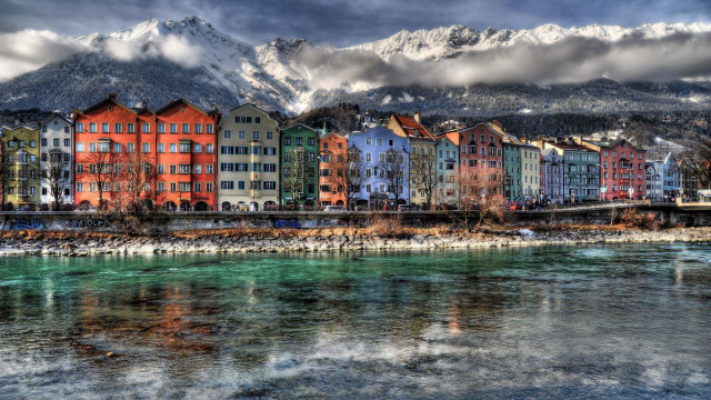 River city mountains bridge buildings free wallpaper - medium preview image