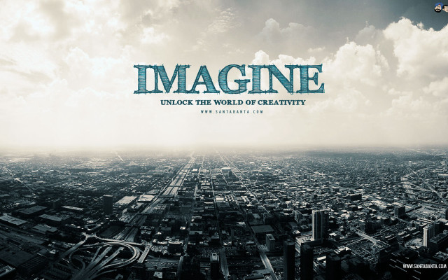 Imagine cityscape blackwhite sky bluefont free wallpaper - medium preview image
