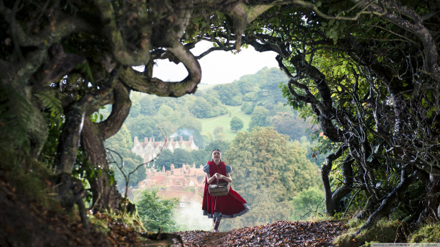 Woman red dress forest castle free wallpaper - medium preview image