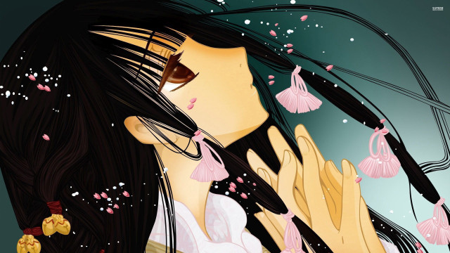 Woman hair wind pink flowers free wallpaper - medium preview image