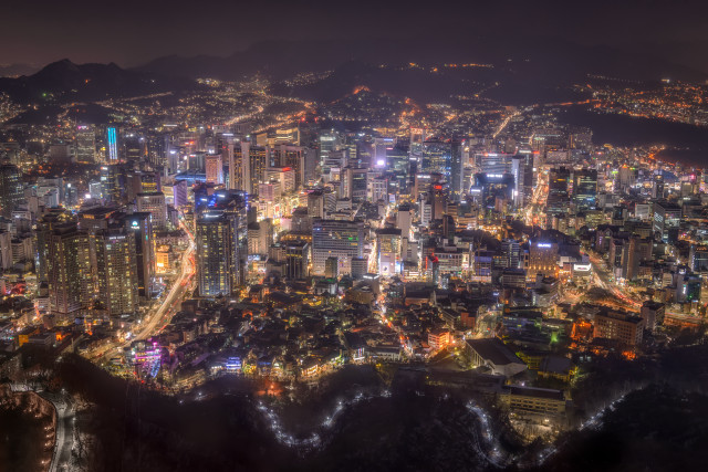 City night lights buildings mountains free wallpaper - medium preview image