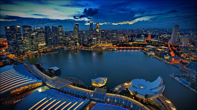 City skyline night water background free wallpaper - medium preview image