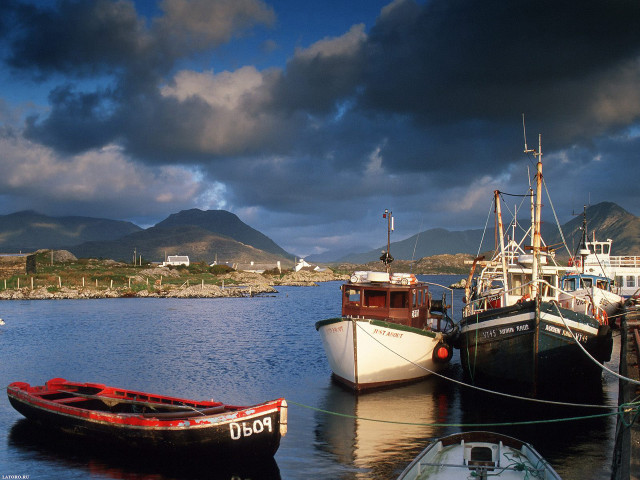 Boats cloudy day mountains water free wallpaper - medium preview image