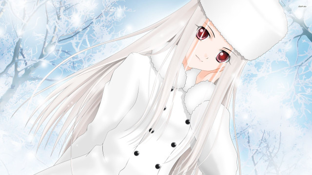 White haired woman snowy forest free wallpaper - medium preview image