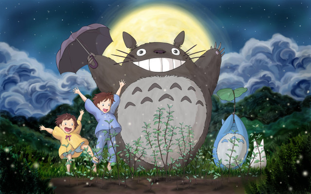 Cartoon umbrella person totoro scene free wallpaper - medium preview image