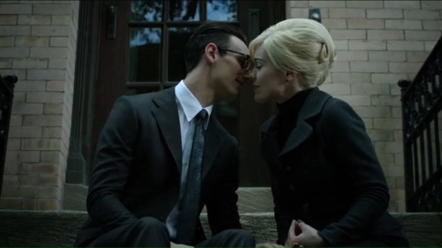 Man woman kissing glasses suits free wallpaper - medium preview image