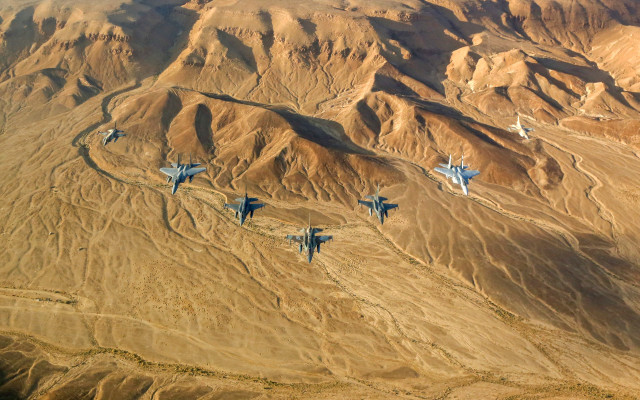 Fighter jets desert mountains smoke free wallpaper - medium preview image