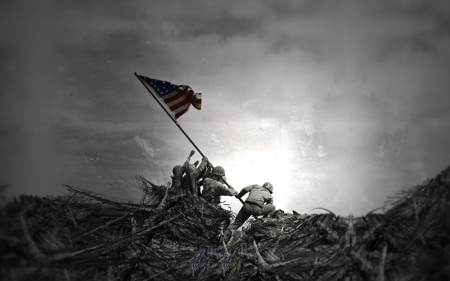Flag raising black white photo free wallpaper - medium preview image