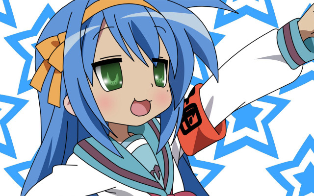 Blue hair green eyes star free wallpaper - medium preview image