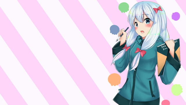 White hair blue shirt girl free wallpaper - medium preview image