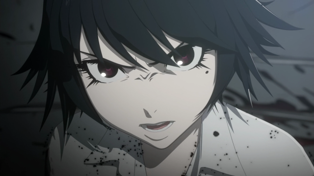 Black hair red eyes serious free wallpaper - medium preview image