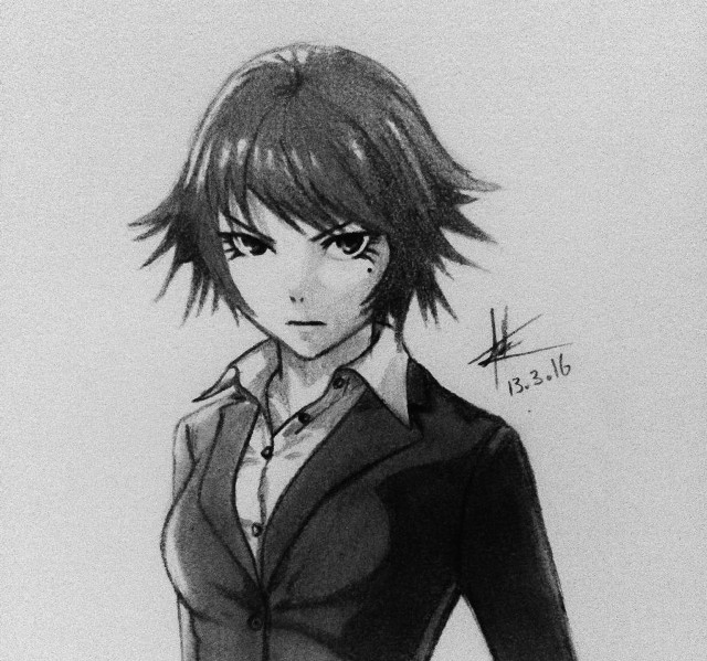 Woman short haircut shirt drawing free wallpaper - medium preview image