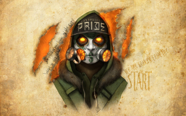 Gas mask green jacket orange free wallpaper - medium preview image