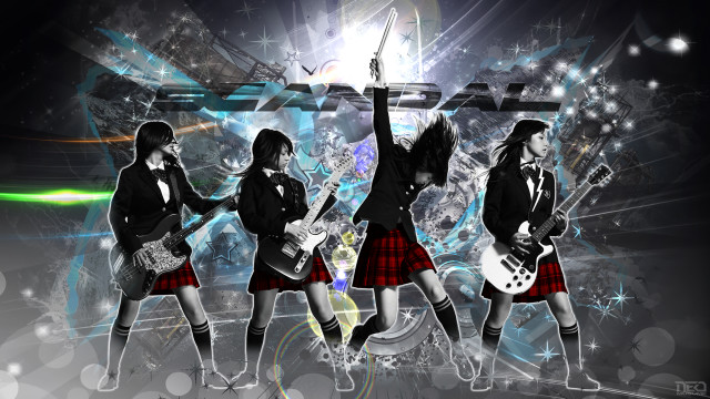 Girls school uniforms guitars group free wallpaper - medium preview image