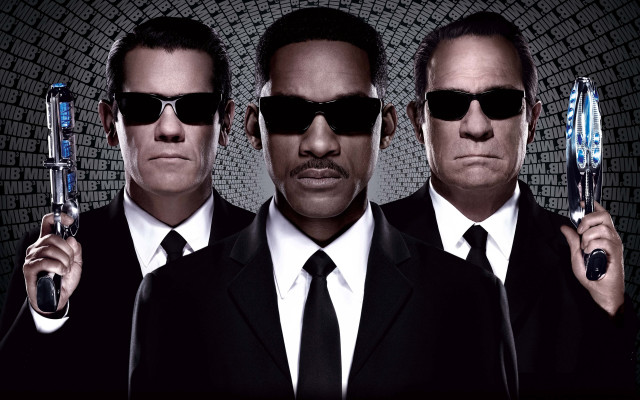 Men suits sunglasses guns mosaic free wallpaper for desktop - medium preview image