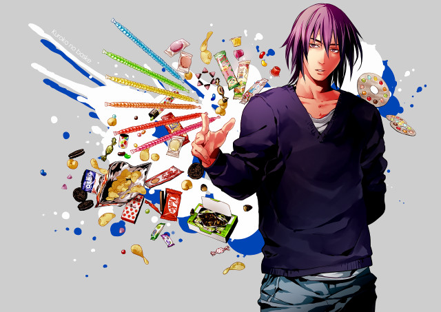 Purple hair man knife liquor free wallpaper - medium preview image
