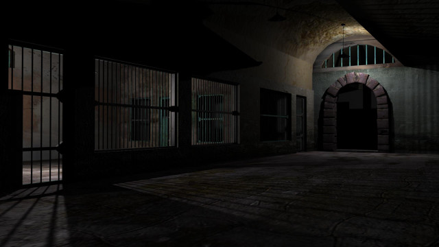 Dark hallway barred window door free wallpaper - medium preview image