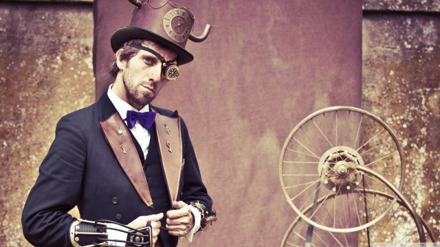 Man top hat suit bicycle free wallpaper - medium preview image