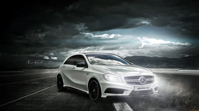 White mercedes beach cloud ocean free wallpaper - medium preview image