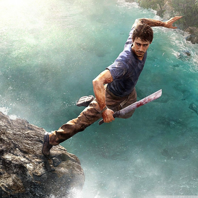 Man holding knife cliff river free wallpaper - medium preview image