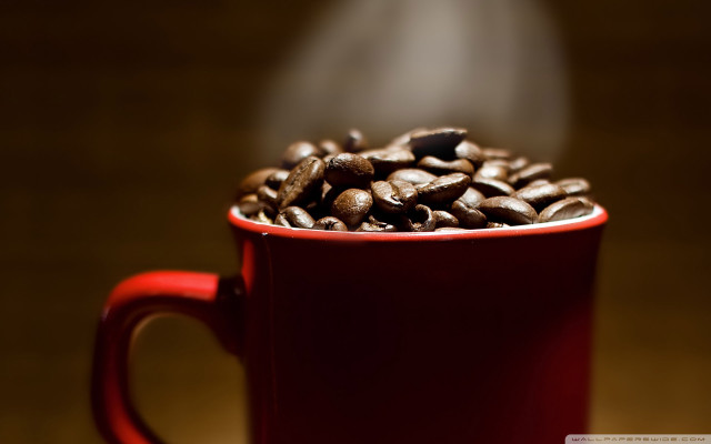 Red cup coffee beans steaming free wallpaper - medium preview image