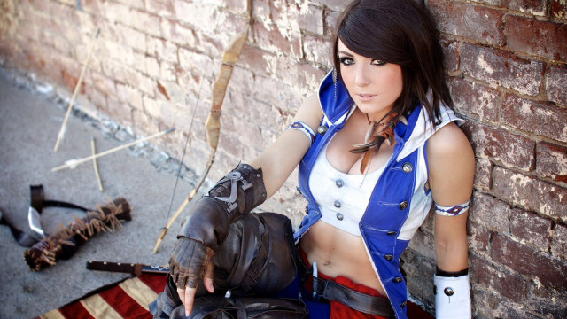 Woman cosplay glove brick wall free wallpaper - medium preview image