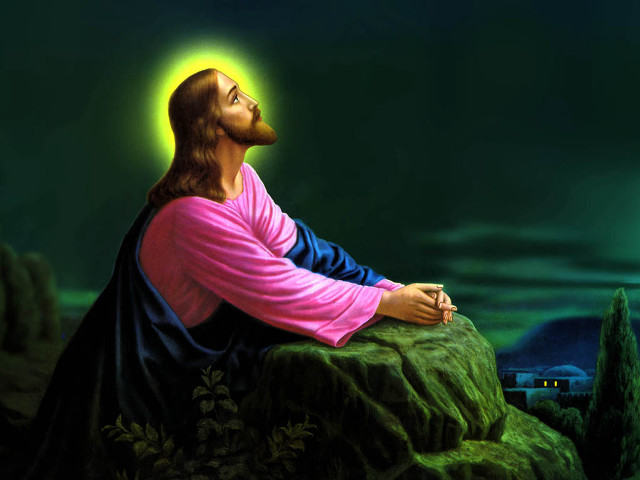 Jesus sitting rock green sky #4 free wallpaper - medium preview image