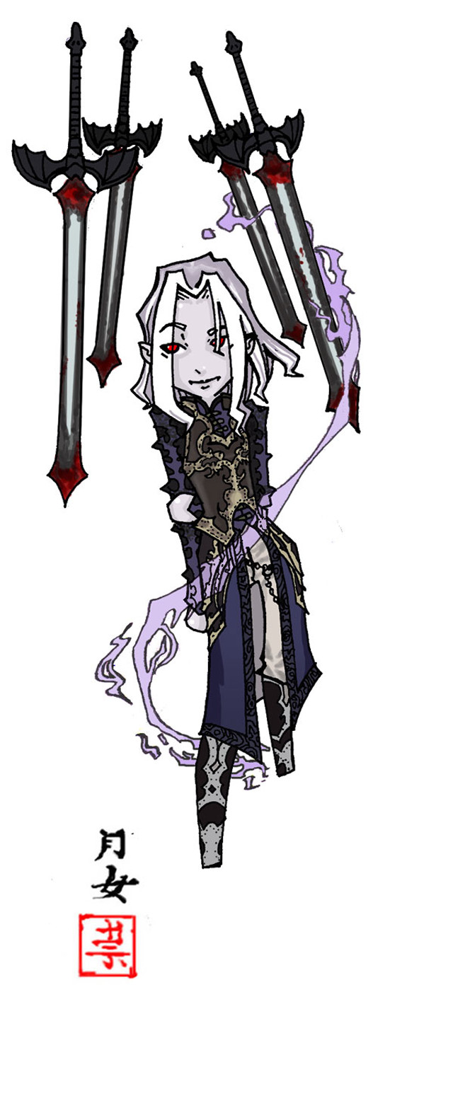 Woman swords chinese character red free wallpaper - medium preview image