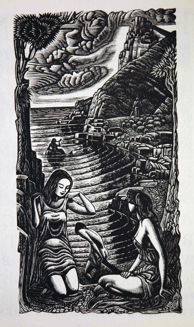 Women sitting river bank drawing free wallpaper - medium preview image