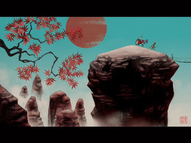 Man cliff tree red sun free wallpaper - medium preview image