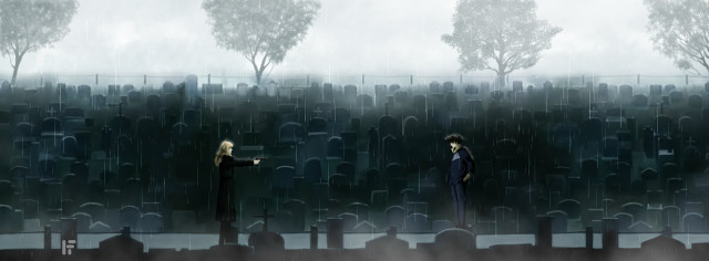 People cemetery rain trees fog free wallpaper - medium preview image