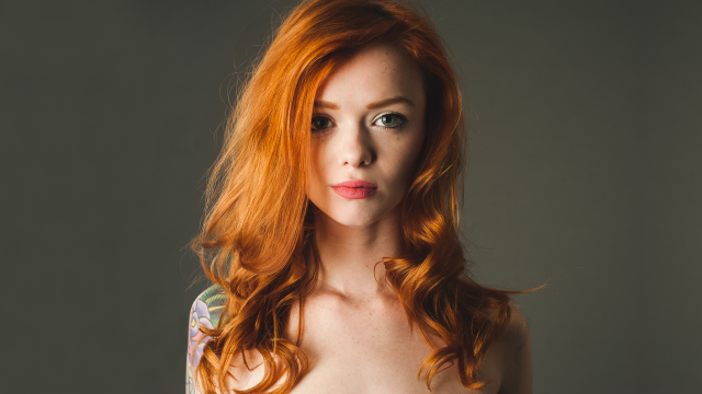Woman red hair tattoo shoulder free wallpaper - medium preview image