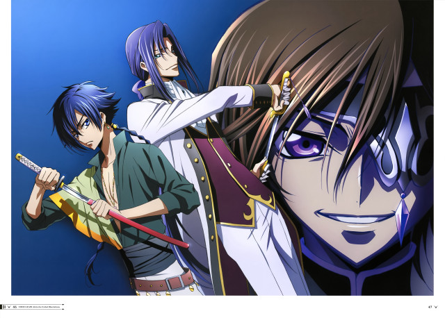 Anime characters swords blue background #3 free wallpaper - medium preview image