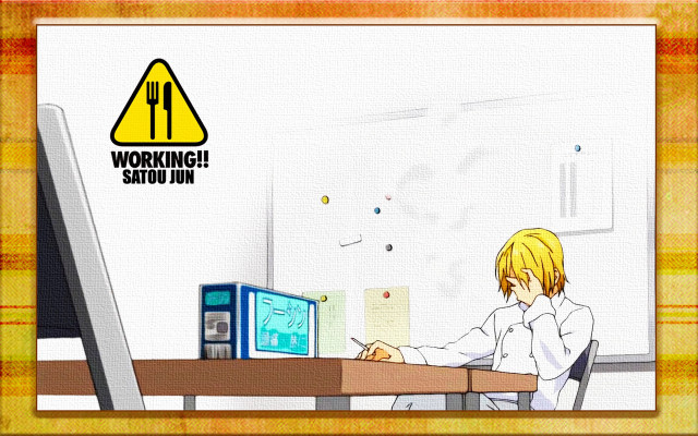 Woman sitting desk microwave workload free wallpaper for desktop - medium preview image