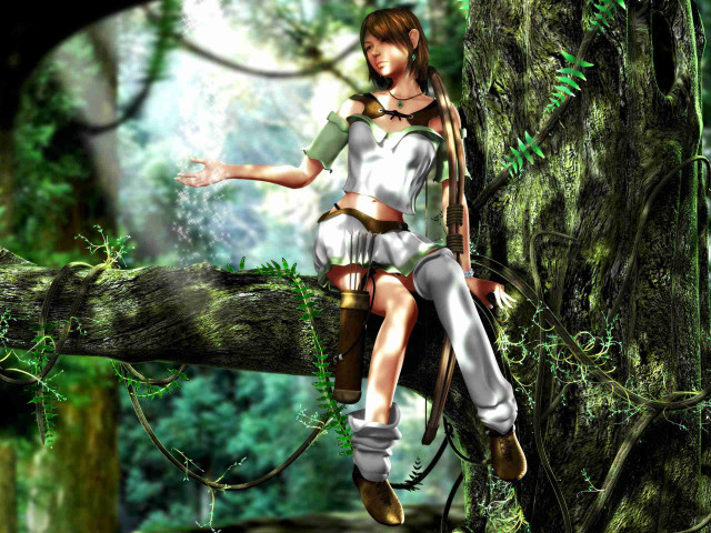 Woman sitting tree forest sword free wallpaper - medium preview image