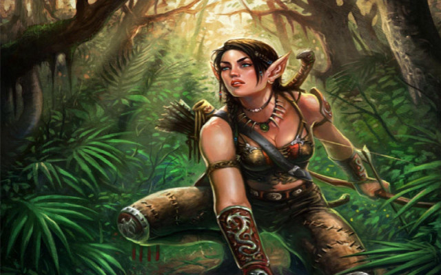 Woman forest bow arrow hand free wallpaper - medium preview image