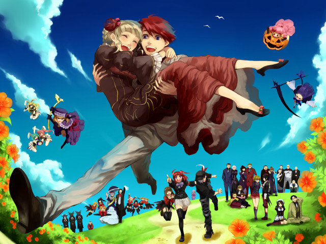 Flying couple sky background flowers free wallpaper for desktop - medium preview image