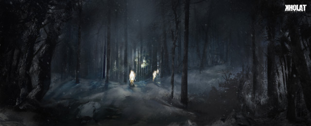 Dark forest person walking night free wallpaper - medium preview image